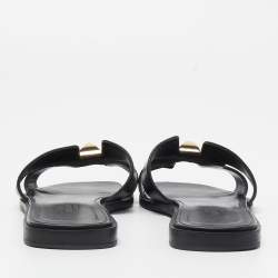 Hermes Black Leather One Stud Oran Flat Slides Size 36.5