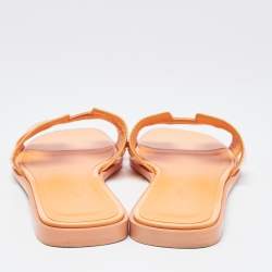 Hermes Orange Patent Leather Oran Flat Slides Size 36