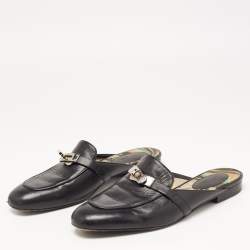 Hermes Black Leather Oz Flat Mules Size 38