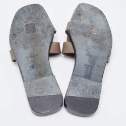 Hermes Brown Leather Oran Flat Slides Size 36.5 