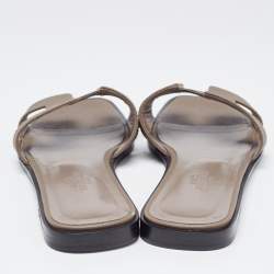 Hermes Brown Leather Oran Flat Slides Size 36.5 