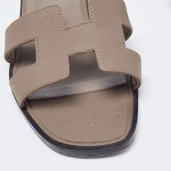 Hermes Brown Leather Oran Flat Slides Size 36.5 