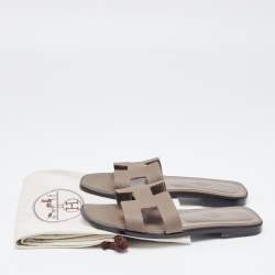 Hermes Brown Leather Oran Flat Slides Size 36.5 