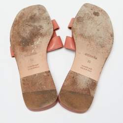 Hermes Pink Leather Oran Flat Slides Size 38