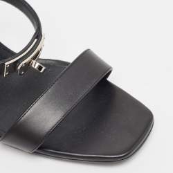 Pre Owned Hermes Black Leather Glamour Slingback Sandals Size 41