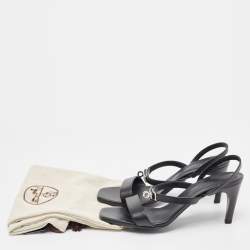Pre Owned Hermes Black Leather Glamour Slingback Sandals Size 41