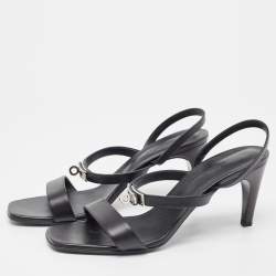 Pre Owned Hermes Black Leather Glamour Slingback Sandals Size 41