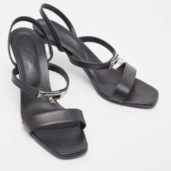 Pre Owned Hermes Black Leather Glamour Slingback Sandals Size 41