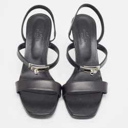 Pre Owned Hermes Black Leather Glamour Slingback Sandals Size 41
