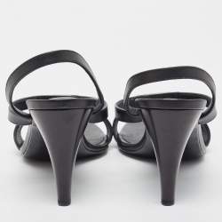 Pre Owned Hermes Black Leather Glamour Slingback Sandals Size 41