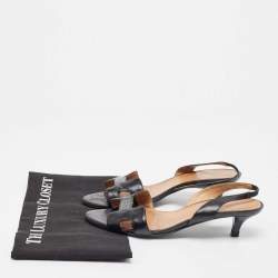 Pre Owned Hermes Black Leather Night Slingback Sandals Size 38