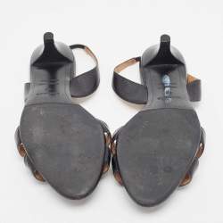 Pre Owned Hermes Black Leather Night Slingback Sandals Size 38