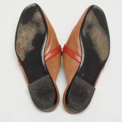Pre Owned Hermes Brown/Pink Leather Oz Slip On Flat Mules Size 38