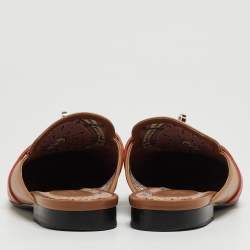 Pre Owned Hermes Brown/Pink Leather Oz Slip On Flat Mules Size 38