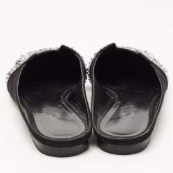 Hermes Black/Silver Suede and Beads Roxane Flat Mules Size 37
