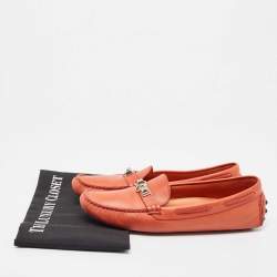 Hermes Orange Leather Irving Slip On Loafers Size 38