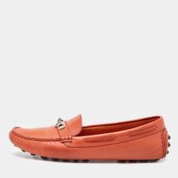 Hermes Orange Leather Irving Slip On Loafers Size 38