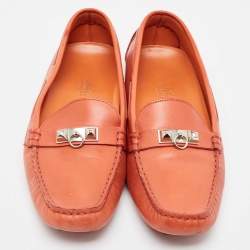 Hermes Orange Leather Irving Slip On Loafers Size 38