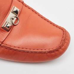 Hermes Orange Leather Irving Slip On Loafers Size 38