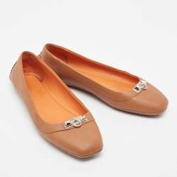 Pre Owned Hermes Brown Leather Liberty Ballet Flats Size 36