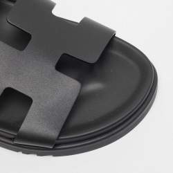 Hermes Black Leather Chypre Velcro Flat Sandals Size 40