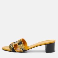 Hermes Yellow Canvas and Leather Oasis Sandals Size 41