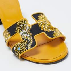 Hermes Yellow Canvas and Leather Oasis Sandals Size 41