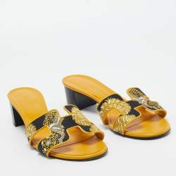 Hermes Yellow Canvas and Leather Oasis Sandals Size 41
