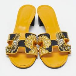 Hermes Yellow Canvas and Leather Oasis Sandals Size 41