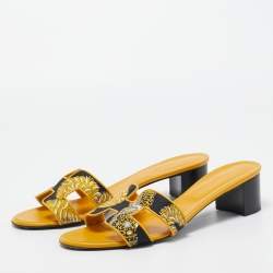 Hermes Yellow Canvas and Leather Oasis Sandals Size 41