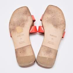 Hermes Red Patent Leather Oran Flat Slides Size 38