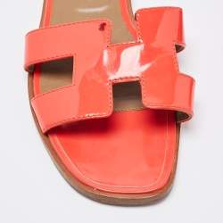 Hermes Red Patent Leather Oran Flat Slides Size 38