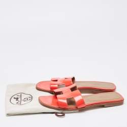 Hermes Red Patent Leather Oran Flat Slides Size 38