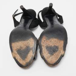 Pre Owned Hermes Silver/Black Suede and Glitter  Night  Sandals Size 37