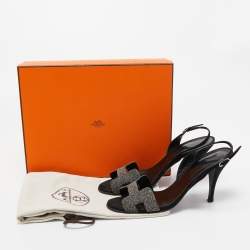 Pre Owned Hermes Silver/Black Suede and Glitter  Night  Sandals Size 37