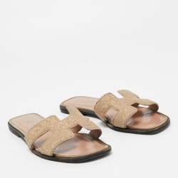 Hermes Pink Powder Beads Oran Flat Slides Size 38