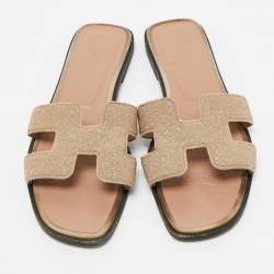 Hermes Pink Powder Beads Oran Flat Slides Size 38