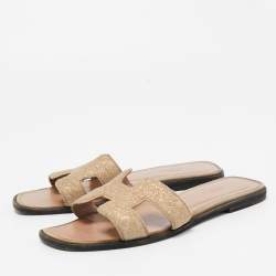 Hermes Pink Powder Beads Oran Flat Slides Size 38