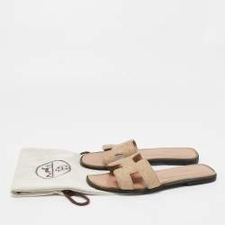 Hermes Pink Powder Beads Oran Flat Slides Size 38