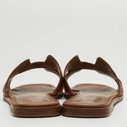 Hermes Brown Leather Oran Flat Slides Size 40
