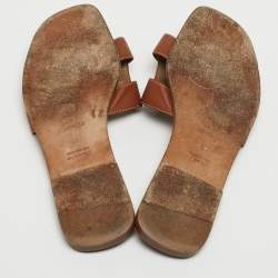 Hermes Brown Leather Oran Flat Slides Size 40