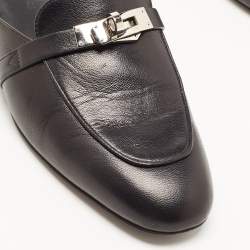 Hermes Black Leather Oz Flat Mules Size 37.5