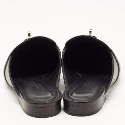 Hermes Black Leather Oz Flat Mules Size 37.5