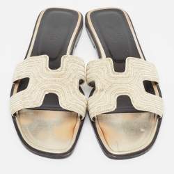 Hermes Gold Twisted Metal Thread Oran Sandals Size 39.5