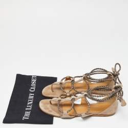 Hermes Beige Suede Thong Strappy Flat Slides Size 38
