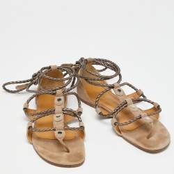Hermes Beige Suede Thong Strappy Flat Slides Size 38