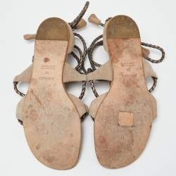 Hermes Beige Suede Thong Strappy Flat Slides Size 38