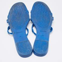 Hermes Blue D'ancre Chaine Rivage Flat Slides Size 38