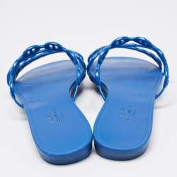 Hermes Blue D'ancre Chaine Rivage Flat Slides Size 38