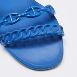 Hermes Blue D'ancre Chaine Rivage Flat Slides Size 38
